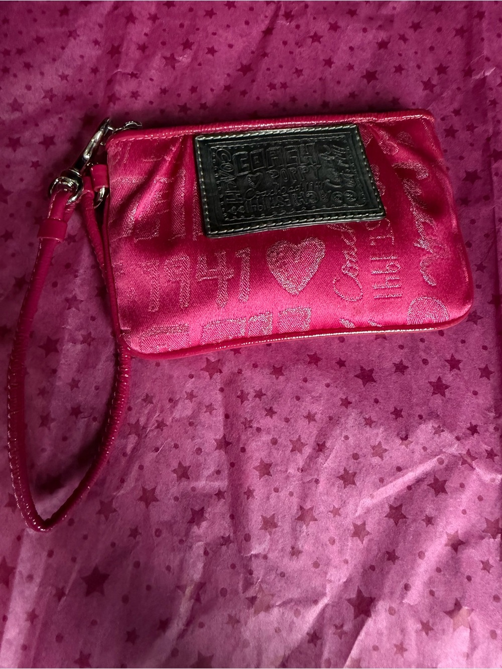 Coach Hot Pink Jacquard Wristlet Clutch